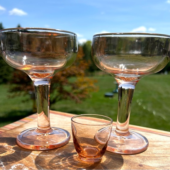 Vintage Set up PINK DEPRESSION GLASS ICE BUCKET 2 coupe glasses/shot glass - Picture 12 of 15